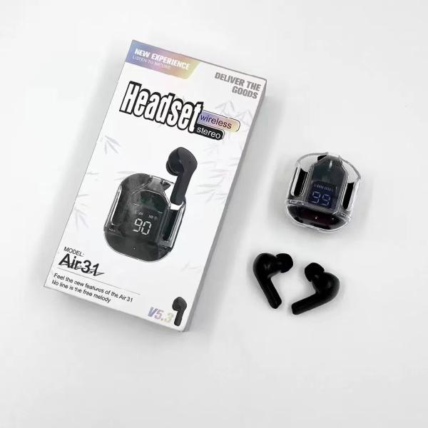 Air 31 Tws Original With Big Packing Transparent Earbuds Bluetooth 5.3v Black