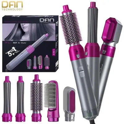 5-in-1 Hair Curler & Straightener Pink Silver