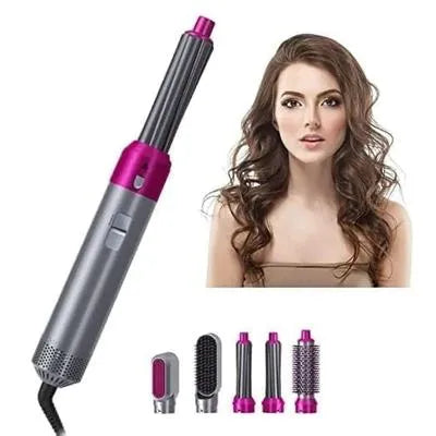5-in-1 Hair Curler & Straightener Pink Silver