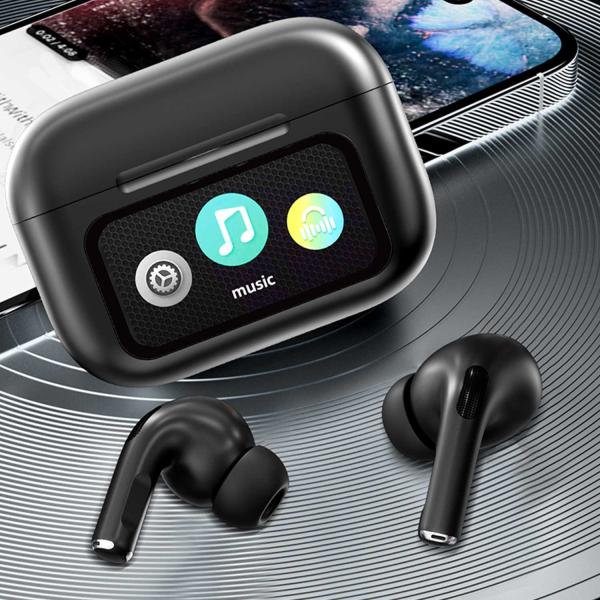 A9 Pro App Anc/enc Display Touch Control Bt 5.4 Wireless Earbuds With Zwsvibe App Black