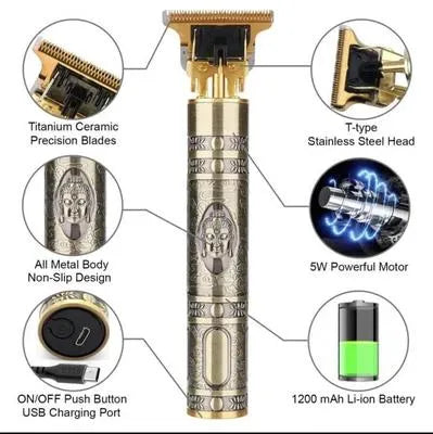 Electric Hair Trimmer with 4MM Blades & Gold Design