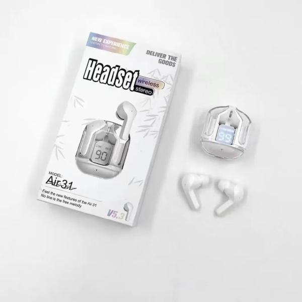 Air 31 Tws Original With Big Packing Transparent Earbuds Bluetooth 5.3v White