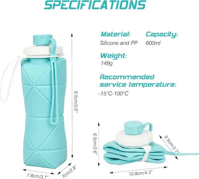 Foldable Silicone Water Bottle 600ml Multicolor